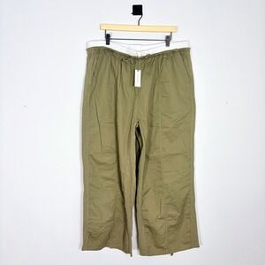 Anthropologie Daily Practice Wide Leg Parachute Pants Olive Green XL Cargo Baggy